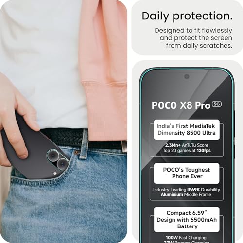 Image of FIRST MART Tempered Glass for Poco X8 Pro with Black Camera Lens Protector & Installation Kit | HD Clear, Edge-to-Edge, Scratch Resistant, Case-Friendly | Pack of 1