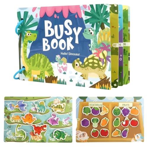 Image of Toddler Busy Book - Activity Binder for Kids 3+ Years | Montessori Learning Busy Board | Activity Book | Educational Toy | Easy to Carry Travel Book | Return Gift for Kids (Dinosaur)