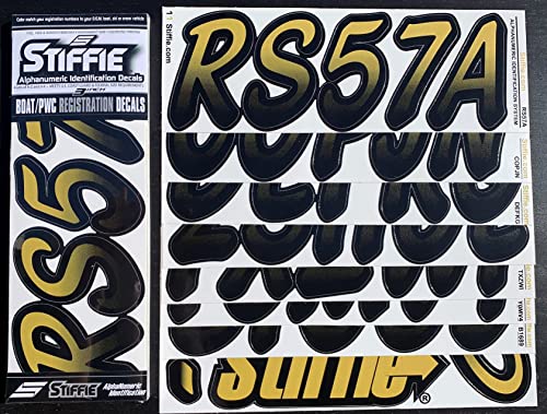 Image of STIFFIE Whipline Gold Rush /Black 3 inch Boat & PWC Registration Decals • Numbers Letters Stickers