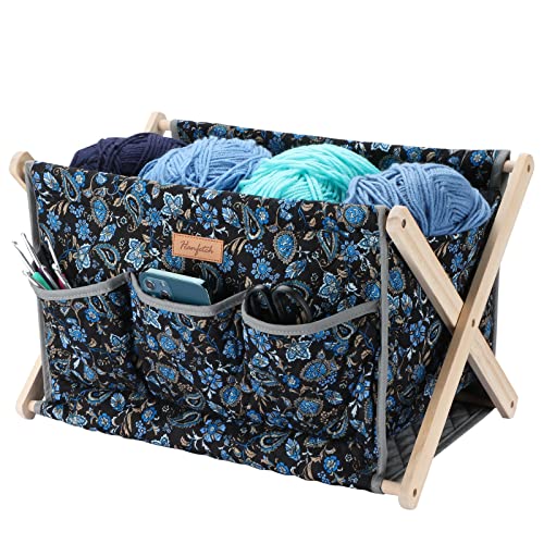 Hanfetch Large Yarn Storage Organizer for Skeins & Accessories - Crochet Hooks, Knitting Needles (Paisley-Purple) - Easy Assembly