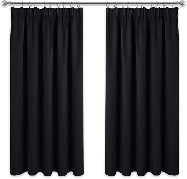 PONY DANCE Blackout Curtains for Bedroom Halloween Decoration Pencil Pleat Curtain Drapes 46 x 54 Drop Soft Thermal Light Block Thick Draperies for Small Window, Black, 2 PCs