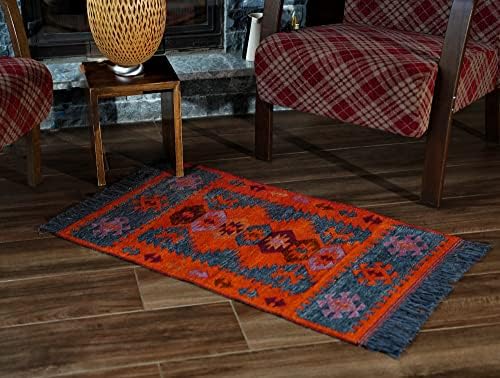 Secret Sea Collection Modern Bohemian Style Small Area Rug, 2' x 3' ft, Cotton, Washable, Reversible (Charcoal Grey-Orange)