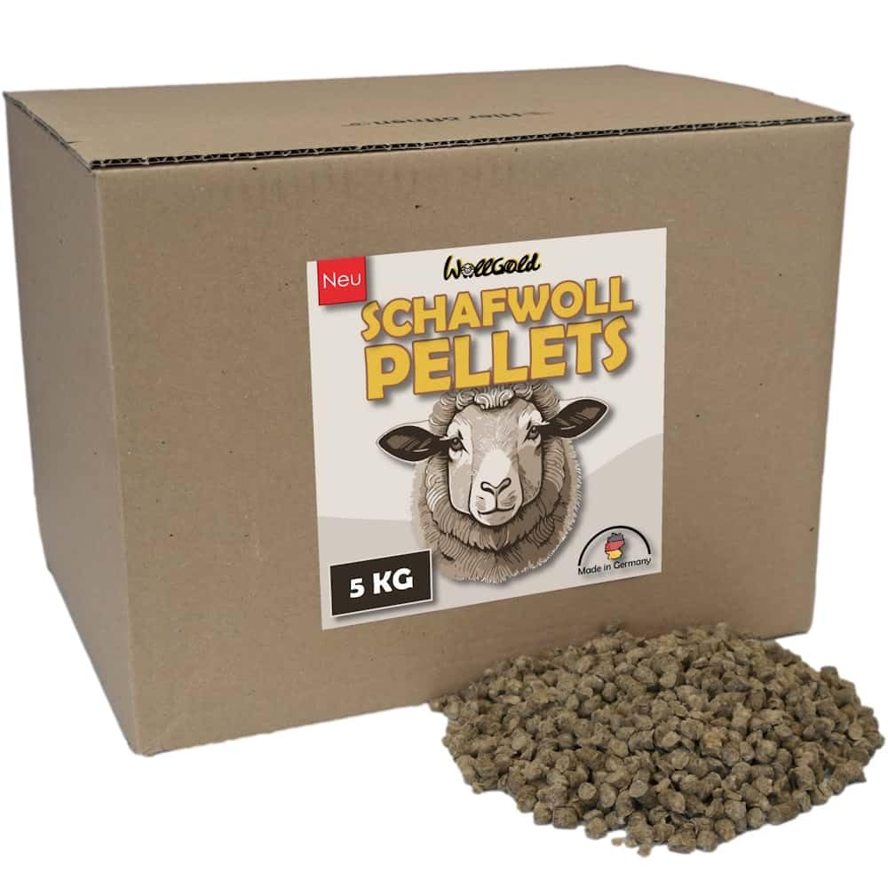 WOLLGOLD - Schafwollpellets - Bio Dünger aus Schafwolle - Universaldünger und Langzeitdünger für Erdbeer Dünger und Bio Tomatendünger - Organischer Gemüsedünger - Schafwolldünger - 5 KG