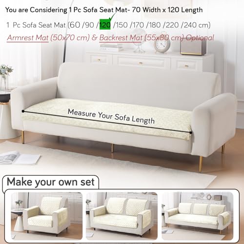 Image of HOKIPO Premium Velvety Quilted Anti-Slip Sofa Cover Mats for L-Shape & 1 /2 /3 Seater Sofa | Make Your Own Sofa Cover Set, 'Softline Quilted Series' 70(W) x 120(L) cm | Butter Cream (AR-6315-CRM)