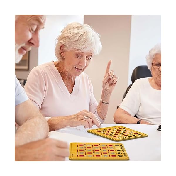 MR CHIPS Bingo Game with 50 Jam-Proof Quick-Clear Stitched Fingertip Slide Bingo Cards, 75 Bingo Calling Cards, 1 Bingo Master Board - Woodgrain Style 51L8jYp52HL. SS600