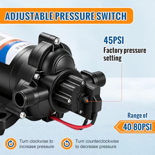 Image of YOUNGTREE 12V RV Fresh Water Pressure Pump 3.5 GPM 45PSI On Demand 12Volt Water Diaphragm Pump with Pressure Switch for RV Boat Marine Sprayer Camper Shower
