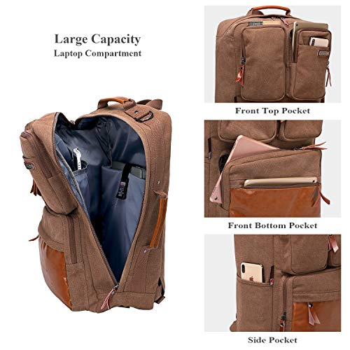 WITZMAN Vintage Canvas Backpack Carry on Travel Backpack for Men Duffel Bag Hiking Rucksack (6617 brown)