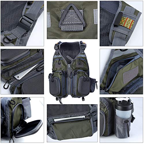 PELLOR Angel Westen, Atmungsaktive Weste mit Mehreren Taschen Angeljacke Jagdfischen Outdoor Camping Fotografie (einstellbare Größe) (Armee-grün)