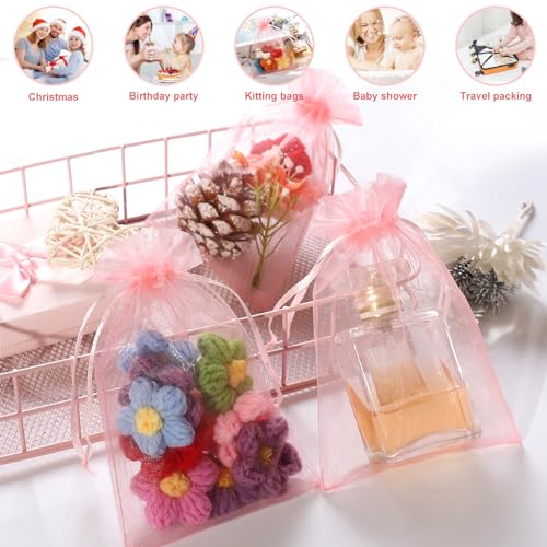 Image of Hopttreely 100pcs Organza Bags, Pink 4''x4.72''(10x12cm) Satin Drawstring Organza Pouch Wedding Party Favor Gift Bag Jewelry Watch Bags