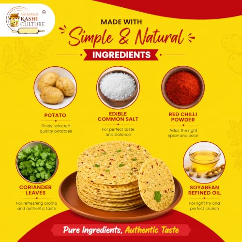 Image of BANARASI KASHI CULTURE Banarasi Potato Papad | Handmade Sun-Dried Aloo Papad | Traditional Indian Crispy Snack | Ready to Fry Papad | Authentic Taste from Varanasi (Pack Of 1, 500 Gram)