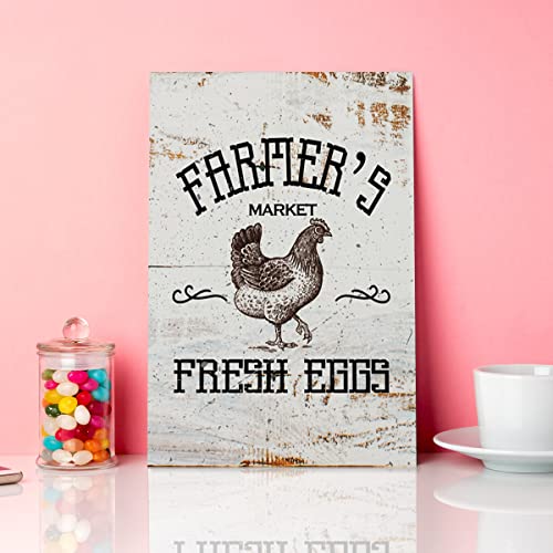 Country Farmhouse Wall Art Canvas-Farmer's Market Fresh Eggs Retro Style Canvas Prints Framed Wall Art For Home Bedroom Kitchen Dining Room Wall Décor #TOP3