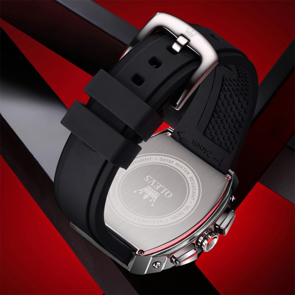 OLEVS Watch Men Chronograph Square Watches for Men Big Face Luxury Original Dress Waterproof Casual Nice Wrist Male Watch for Man Analog Classic Business Silicon Strap Mens Watches Relojes Para Hombre