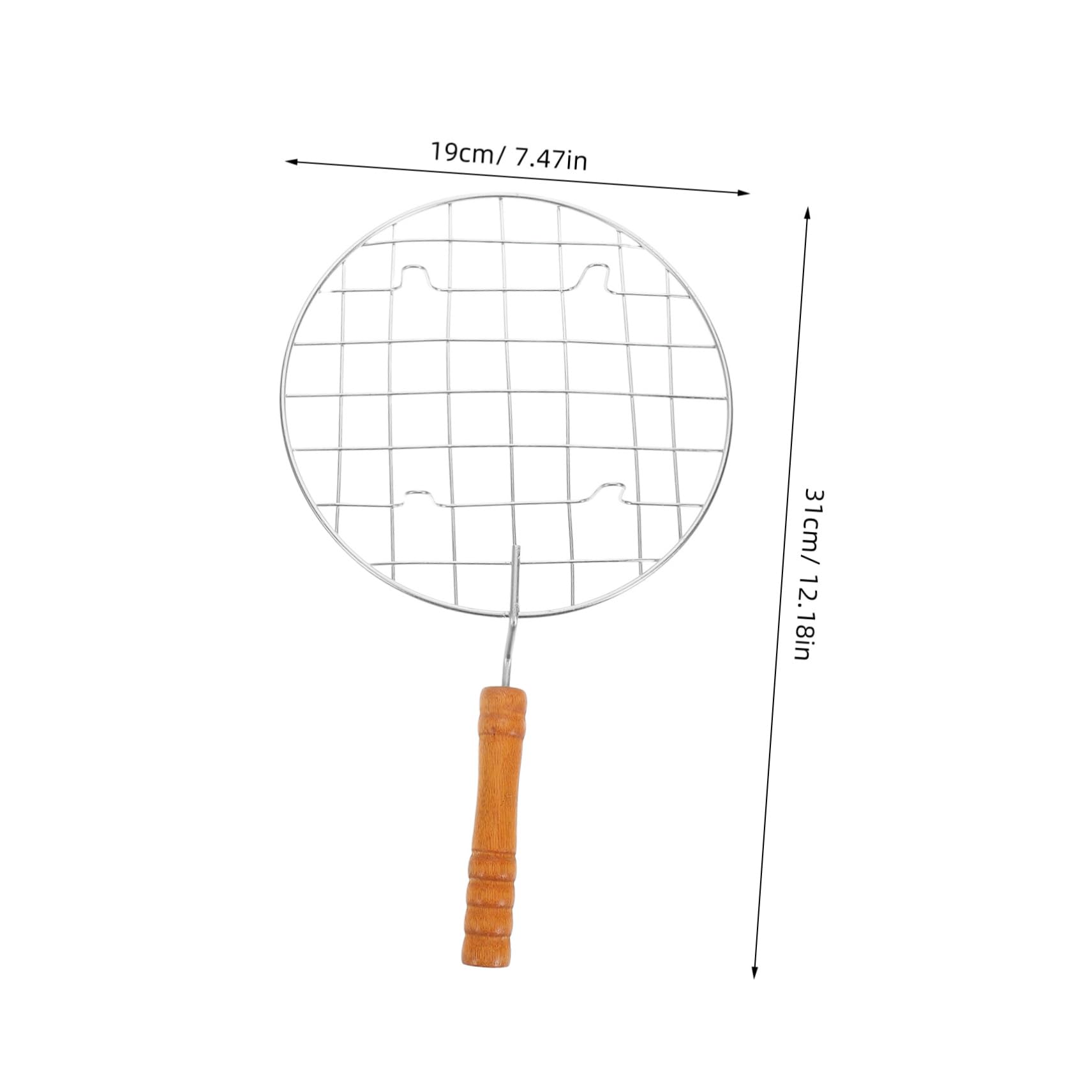 FOYTOKI Stainless Steel BBQ Grill Net Round Mesh BBQ Holder with Wooden Handle Grilling Baskets for Outdoor Cooking