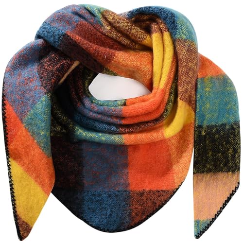 Lonya Dreieck Schal Damen XXL Strick Halstuch Dreieckstuch Damenschal Winter Bunter Schal Winterschal Kuschelig Flauschig, 195×135 CM, Gelb+Orange+Schwarz
