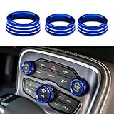 3PCS Air Conditioner Switch Button Knob Cover, Auto Accessories Climate Control Knob Covers, Aluminum Alloy Knob Ring Trim Cover Compatible with Dodge Challenger Durango 2015-2022 (Blue)