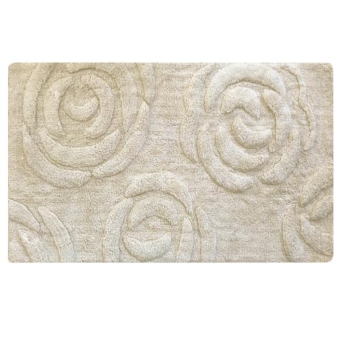 OLIVO.shop | Alfombra de baño natural de algodón orgánico orgánico, hecha a mano, bio certificado, beige, 2 tamaños, texturas geométricas variadas (Ecrù Rose, 60 x 110 cm)