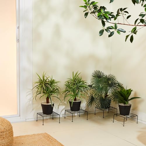 Image of Amazon Brand - Solimo Metal Flower Pot Stand (Black, Set of 4, Square) | Gamla Stand for Home | Plant Stand for Balcony | Premium Stand | Living Room