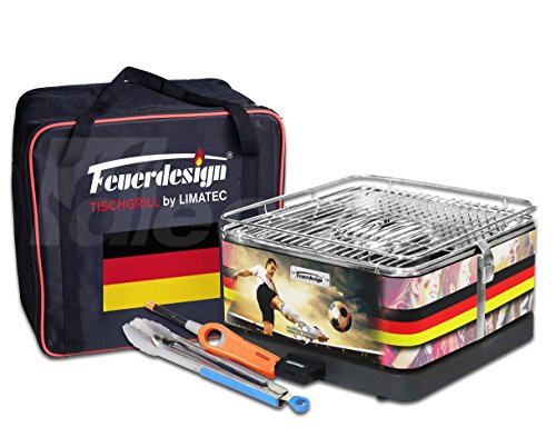 Holzkohle Tischgrill TEIDE - Sondermodell - Deutschland - Fußball WM - v. Feuerdesign im Spar-Pack mit Grill-Zubehör