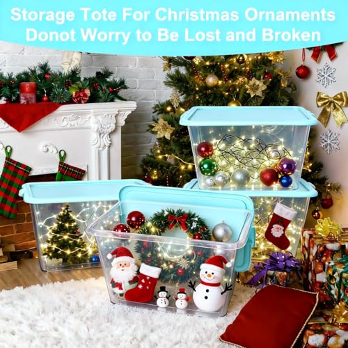 Image of SIMPLYKLEEN Storage Totes with Lids - Made in USA 14.5-Gallon (58-Quart) 4-Pack storage bins with lids plastic storage containers large storage boxes for Organizer Sky Blue /Clear