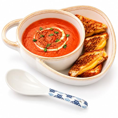 Zppniu Divided Ceramic Soup & Sandwich Bowl with Spoon