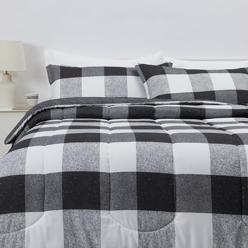 Image of Amazon Basics Lightweight Microfiber Checkerboard Comforter Set, 3-Piece, King, Black /White