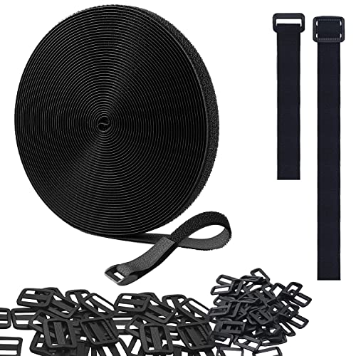 Bridas Reutilizables de 12,5m con 60 Hebillas Bridas Ajustables para Cables Cinta para Corte Libre Sujetacables Gancho y Bucle Organizador Cables Multiusos para Oficina Hogar Jardín Bicicletas Negro Cover