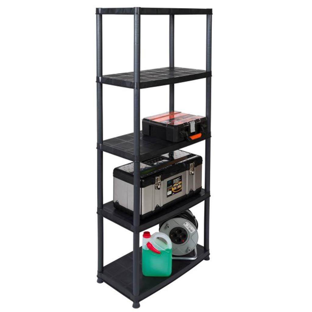 Kreher Steckregal aus Kunststoff, Lagerregal 5 Böden, Schwarz. 150 kg Traglast. 71 x 38 x 171 cm. TÜV Rheinland