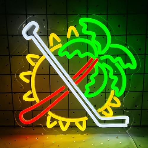 Image of Coconut Trees Neon Sign Palm Tree Neon Light Up Sign Sun Neon Light for Wall Decor Ice Hockey Neon Sign for Bedroom Bar Man Cave Party Decor Birthday Gifts USB Powered,Size13.5*12.5inch(JWD028)