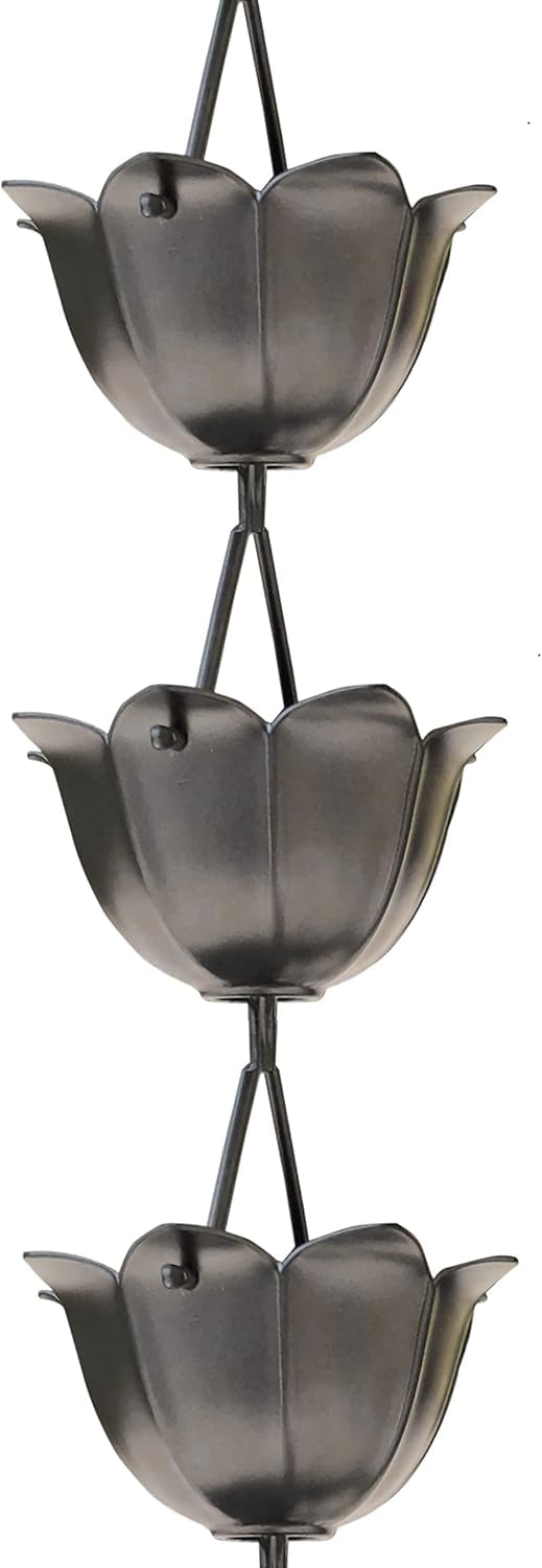 Monarch Rain Chains 18023 Aluminum Lotus, 8-1/2-Feet Length, Pewter — image 1