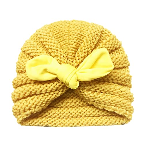 Woollen | Winter Knitted Soft Turban Bow Caps | (New Born to 6 Months) Turban Bow Knot Knitted Cap | Hat for Girls | Boys