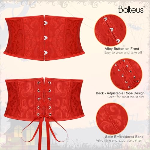 Floral Corset Waist Belt for Women,Lace up Waist Belt Wide Waistband Obi Tied Waspie Belt for Wedding Halloween4