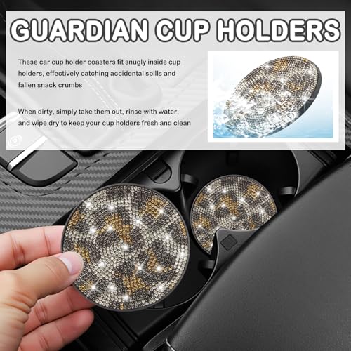 Juego de 2 portavasos leopardos con brillantina para autos miniatura 4