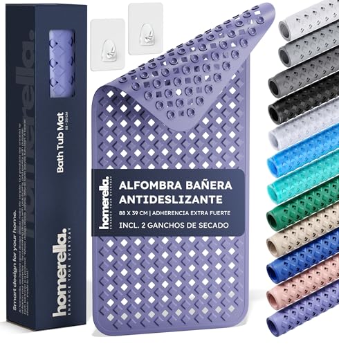 homerella® Alfombra Bañera Antideslizante Ducha 88x39cm, Incl. Ganchos | Alfombra Ducha Antideslizante Bañera sin BPA | Alfombrilla Baño Resistente al Moho y Lavable a máquina & Delicada con la Piel