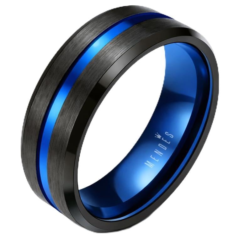 Bague homme tungstène noir et bleu de 8mm à 21mm pour alliance moderne