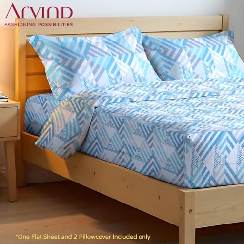 Image of Arvind Bedsheet Set - 100% Cotton Bedsheet for Double Bed (1 King Size Bedsheet with 2 Pillow Covers) Soft Breathable, 144 Thread Count - Slumber -Shade 4(21023-A) | Natural