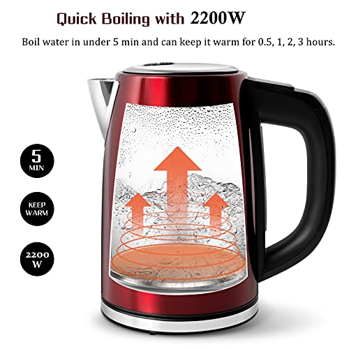 Gotoll Elektrischer Wasserkocher mit Temperatureinstellung, 1.7L Wasserkocher Edelstahl, 2200W, Warmhaltefunktion, BPA… – Bild 3