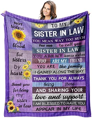 Sister in Law Birthday Gifts Throw Blanket 60inx50in - Sister in Law Gifts for Women - Gifts for Sister in Law - Mothers Day Birthday Gifts for Sister in Law - Bonus Sister Gifts - Blankets for Sofa