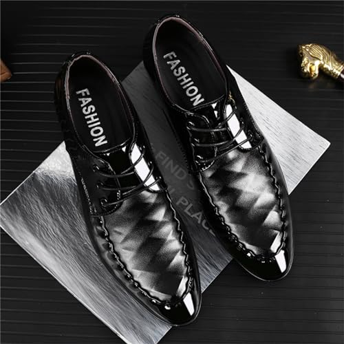 Men's Shiny Patent Leather Dress Shoes Formal Business Casual Oxford Trendy Plaid Upper Tuxedo Shoes for Men3
