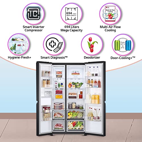 Image of LG 694 L Frost Free Smart Inverter Side-by-Side Refrigerator (GC-B257SQUV, Matte Black| DoorCooling+, Hygiene Fresh+, Express Freeze)