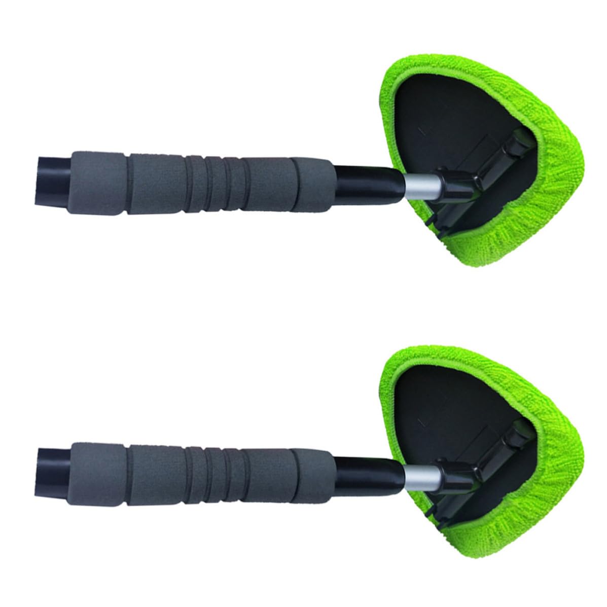Limpiaparabrisas de coche triangular giratorio de microfibra verde con mango largo 2 piezas 8