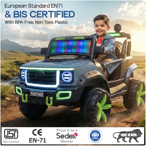 Image of Toyzone Panther Electric Jeep (Grey) | 12V Rechargeable Ride on with 5Ah Battery | Music Player with BT, USB & AUX | Smooth Acceleration | 6M Battery Warranty | Age 3-10 Years, Upto 50 kg