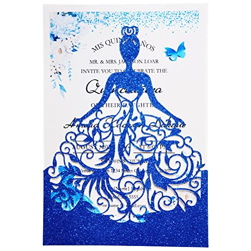 Invitation Quinceanera bleu roi avec enveloppes épaisses pour eviter les ratures d'écriture