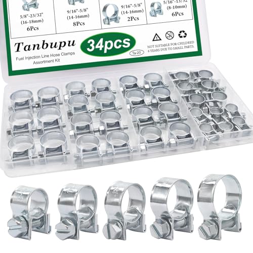 Tanbupu 34PCS 8-18mm 5 Sizes Fuel Worm Gear Hose Clamps Assortment Kit, 1/4