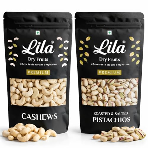 Image of LILA DRY FRUITS Combo Pack Salted Pista & Cashews 200 gms x 2 Each Kaju Pistachios Daily Snack Mix for Party Office Munching Healthy Namkeen Nuts Pack DryFruit for Daily Use Perfect for Gifting