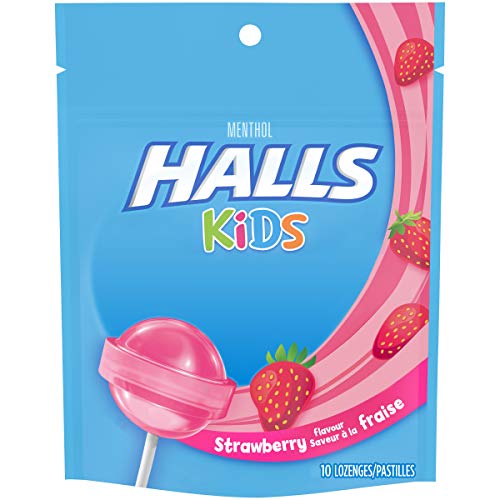 Halls Kids Pops Cough and Sore Throat Strawberry, 10 ct
