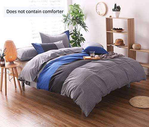 Striped Twin Duvet Cover Set (59x83 Inch), 2 Pieces Include 1 Blue Grey