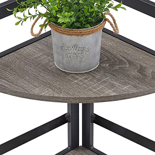 Bon Augure Tall Rustic Corner Shelf Stand, 5 Tier Wood And Metal Corner Bookshelf, Farmhouse Standing Corner Shelving Bookcase For Living Room, Kitchen, Small Space (Dark Grey Oak) #TOP2