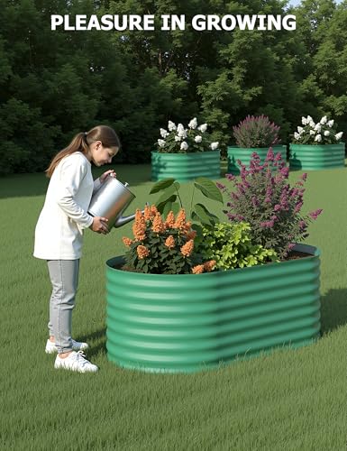 4x2x2ft Galvanized Raised Garden Bed - 24“ Tall Metal Planter Box for Vegetables, Flowers, Herbs, Rust-Resistant Outdoor Garden Box, Easy Assembly Raised Beds for Gardening, Green