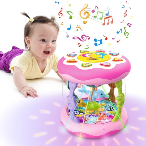 Image of Baby Girl Toys for 6-12 Months Ocean Rotating Light Up Musical Toys Tummy Time Infant Toys 3-6 12-18 Months Baby Girl Toys 1 2 Year Old(Pink)