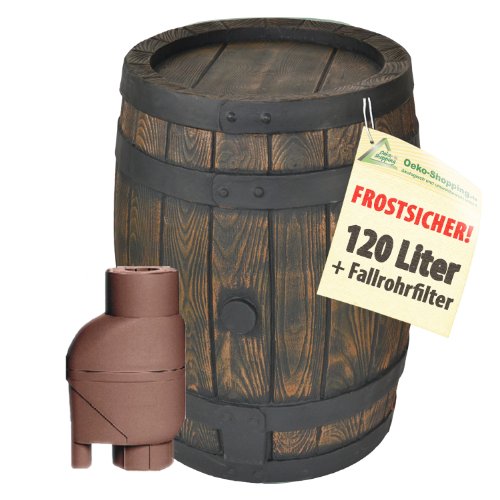 Preisvergleich Produktbild REGENTONNE EICHENFASS 120 Liter Inkl. Regensammler T33 braun REGENFASS Wasserfass REGENWASSERTONNE Wassertonne - FROSTSICHERES Gartenfass für Regenwasser u.v.m. in Holz-Optik aus robustem PE-Kunststoff